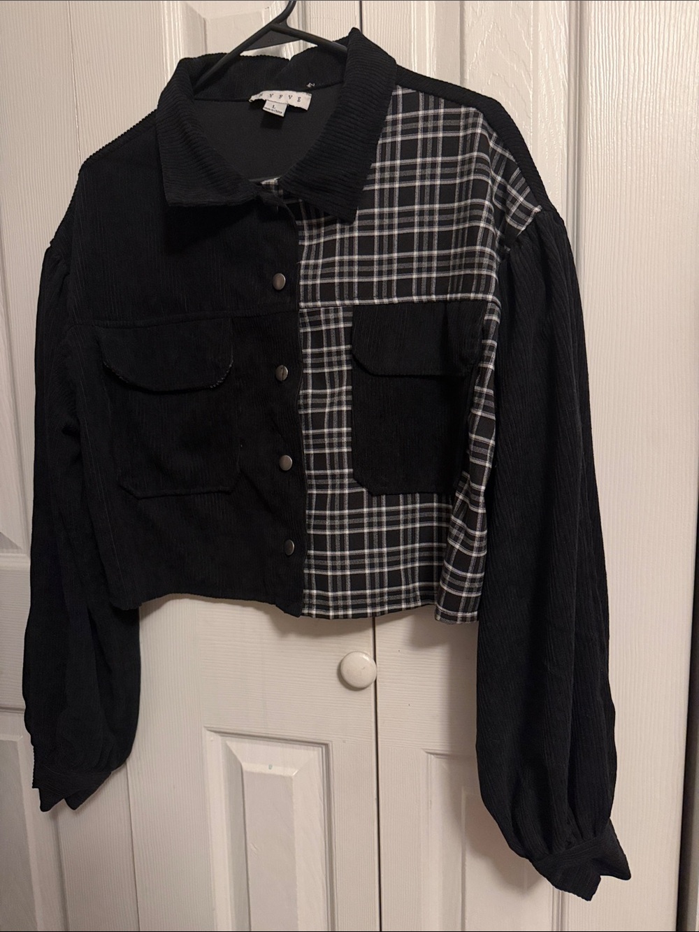 HYFVE Black Cropped Plaid Patchwork Jacket